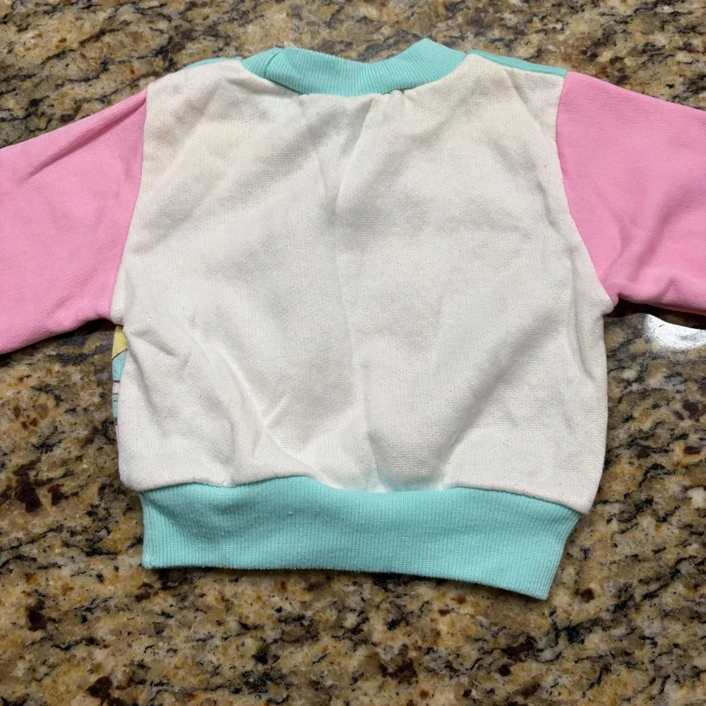 Vintage Tuff Cookies Kids Sweatshirt 12M Pink Turquoise Cat Graphic Pullover